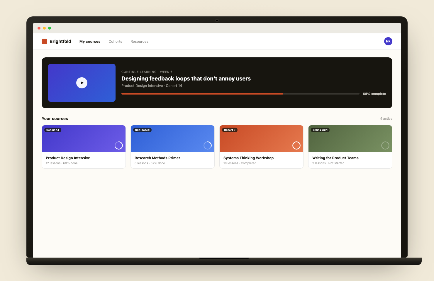 Brightfold · A fullstack rebuild of a cohort learning platform interface preview