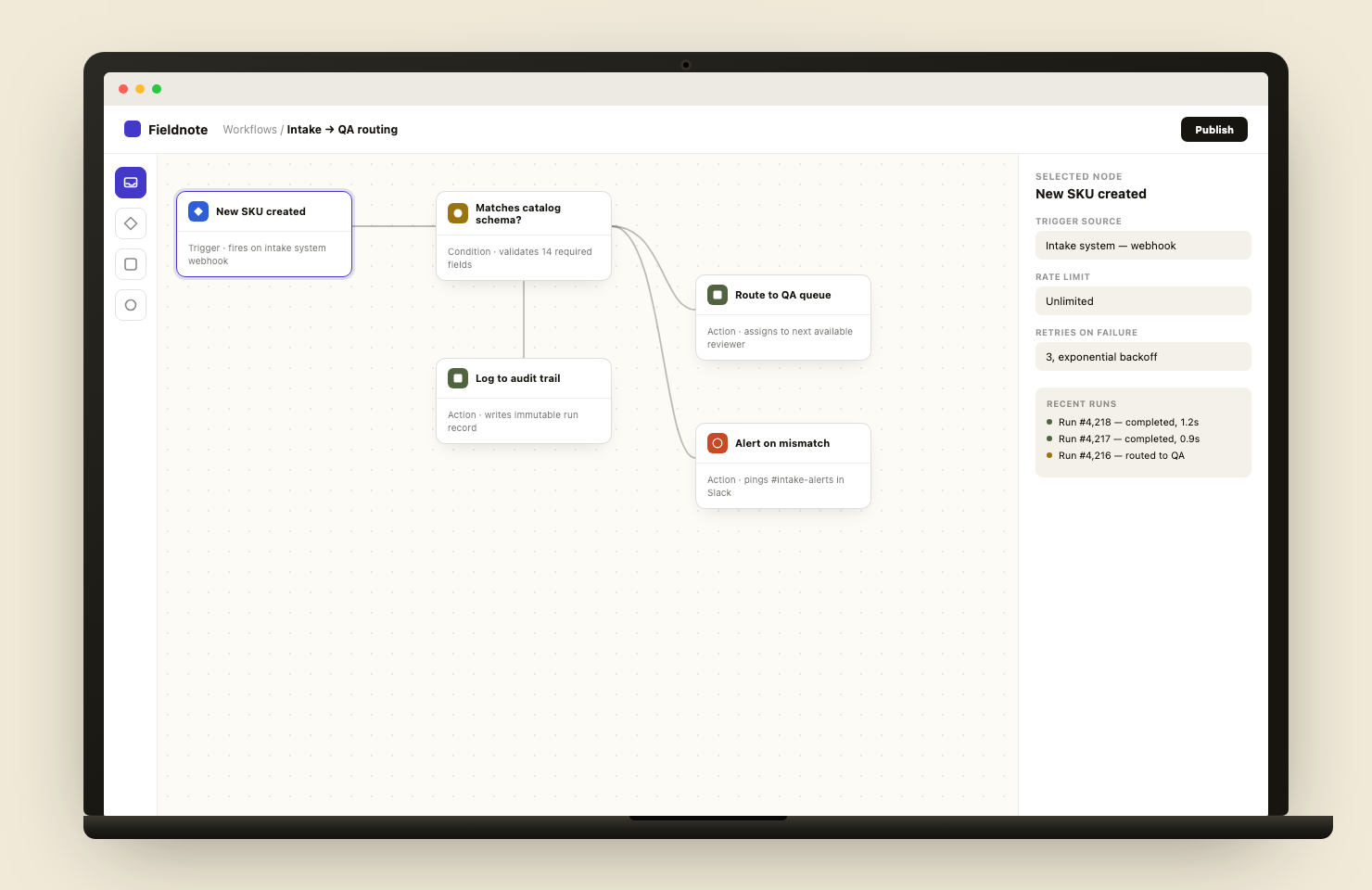 Fieldnote · A visual automation builder for warehouse ops interface preview